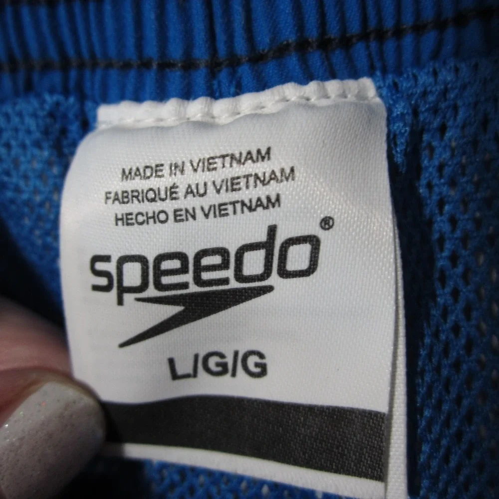 Speedo Swim Shorts Mens L Blue Mesh Lined‎ Lightweight Drawstring Trunks Pocket